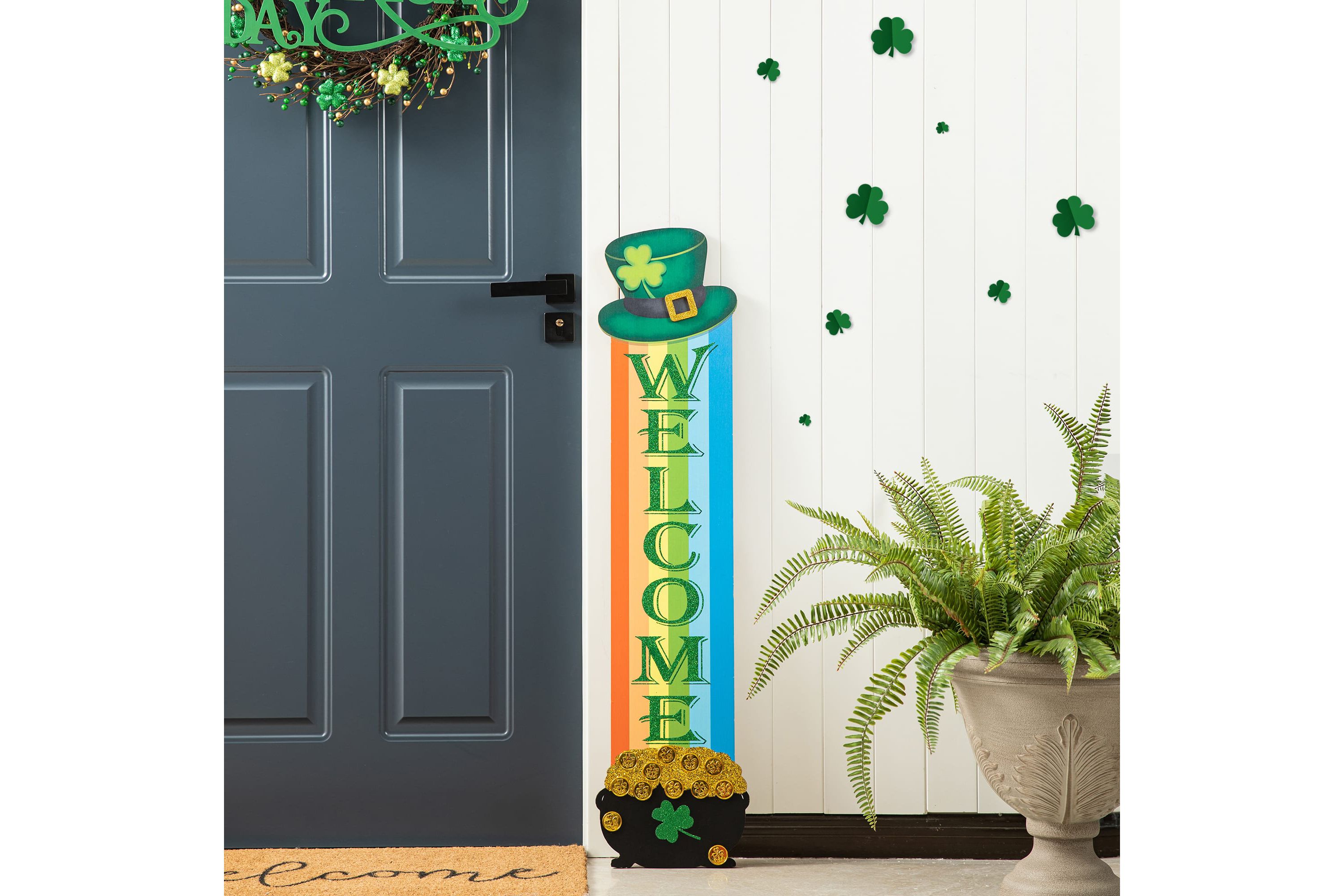 42"H St.Patricks Wooden Rainbow & Pot of Gold Porch Decor