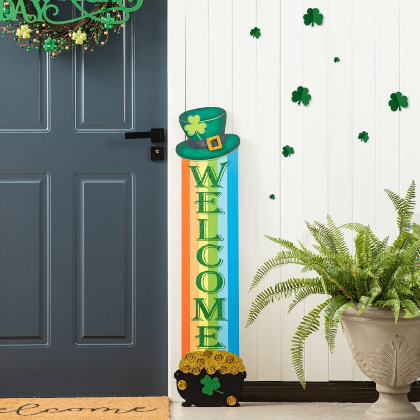 42"H St.Patricks Wooden Rainbow & Pot of Gold Porch Decor