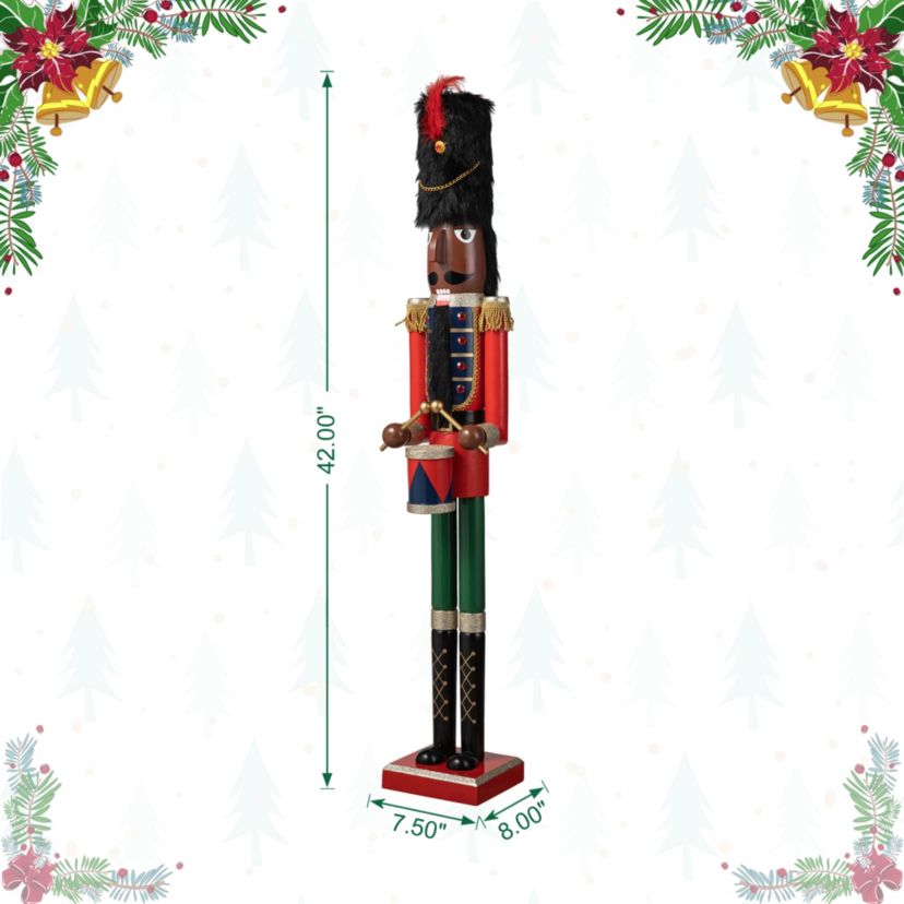 42"H Wooden Christmas African Soldier Nutcracker
