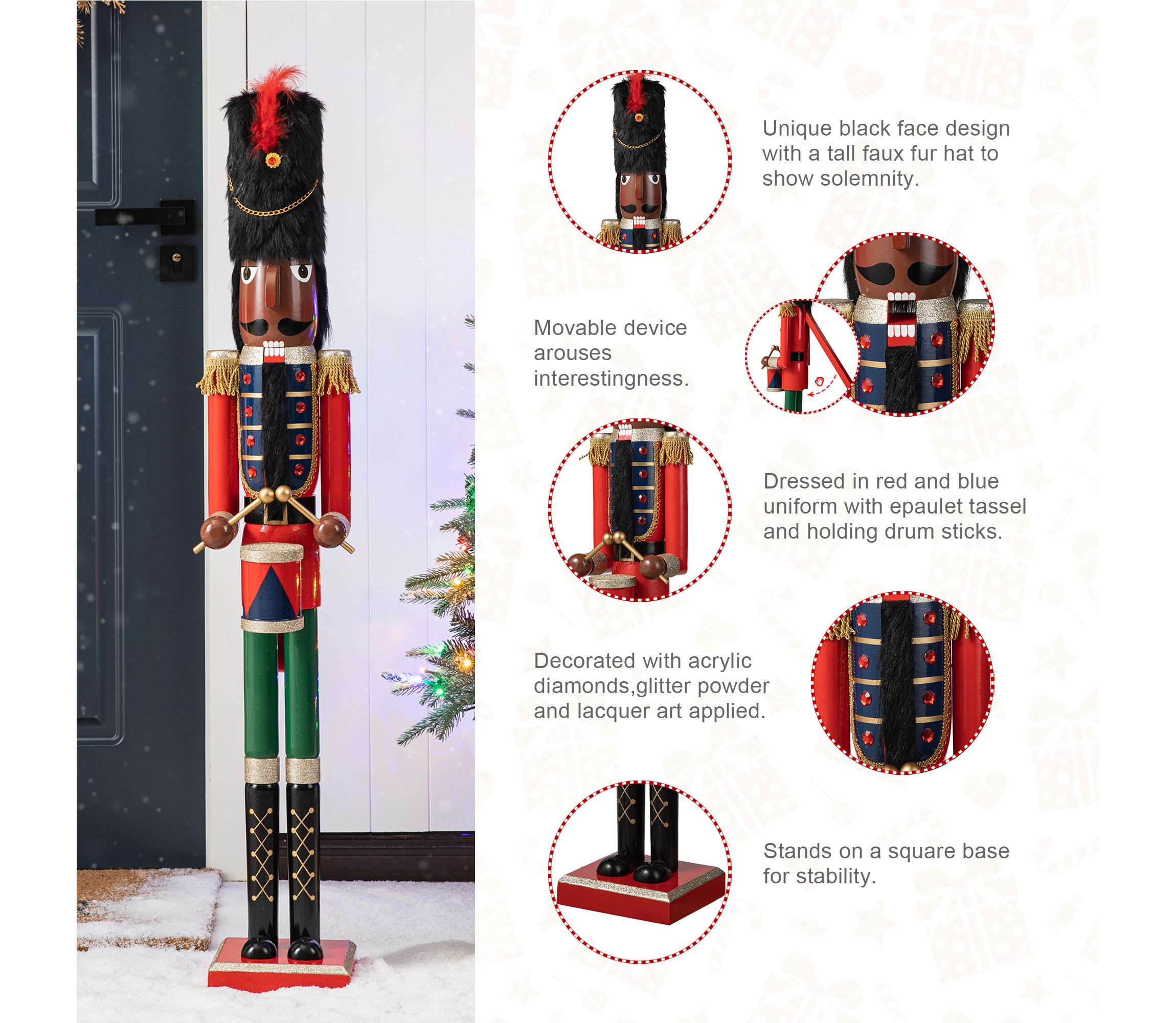 42"H Wooden Christmas African Soldier Nutcracker