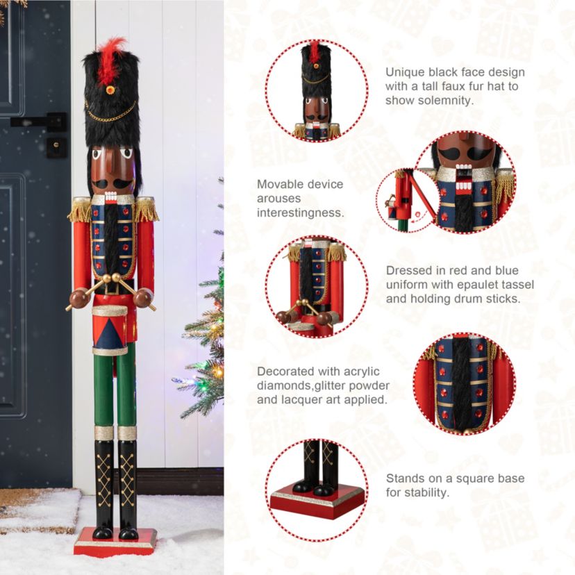 42"H Wooden Christmas African Soldier Nutcracker