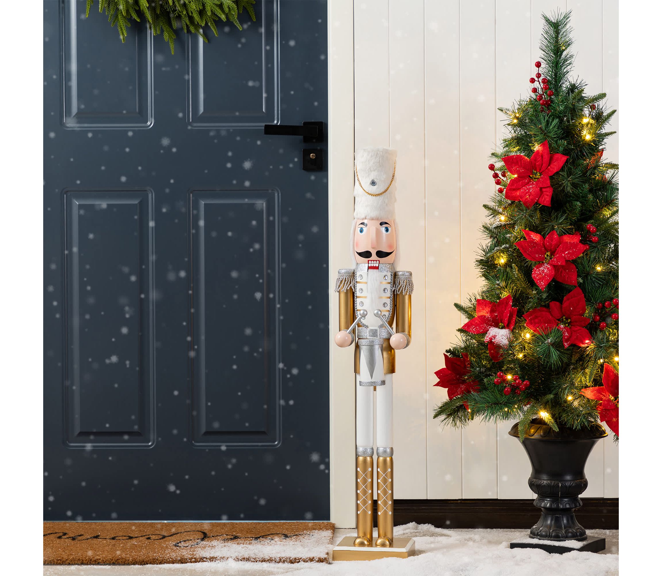 35.75"H Wooden Christmas Gold Dressed Soldier Nutcracker