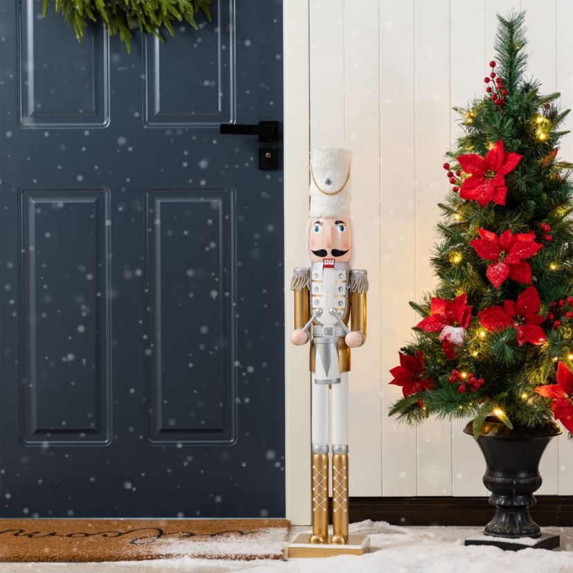 35.75"H Wooden Christmas Gold Dressed Soldier Nutcracker
