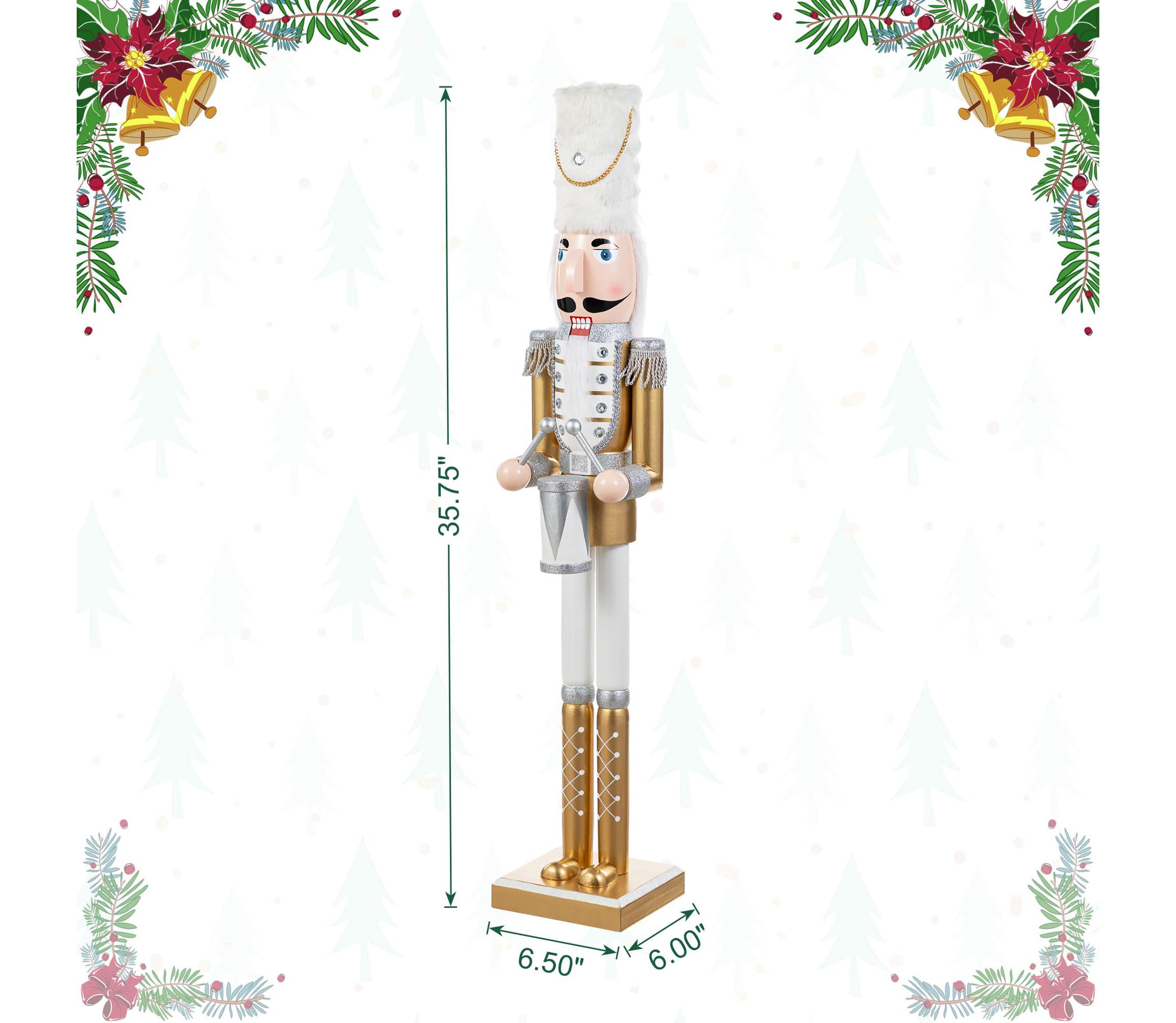 35.75"H Wooden Christmas Gold Dressed Soldier Nutcracker
