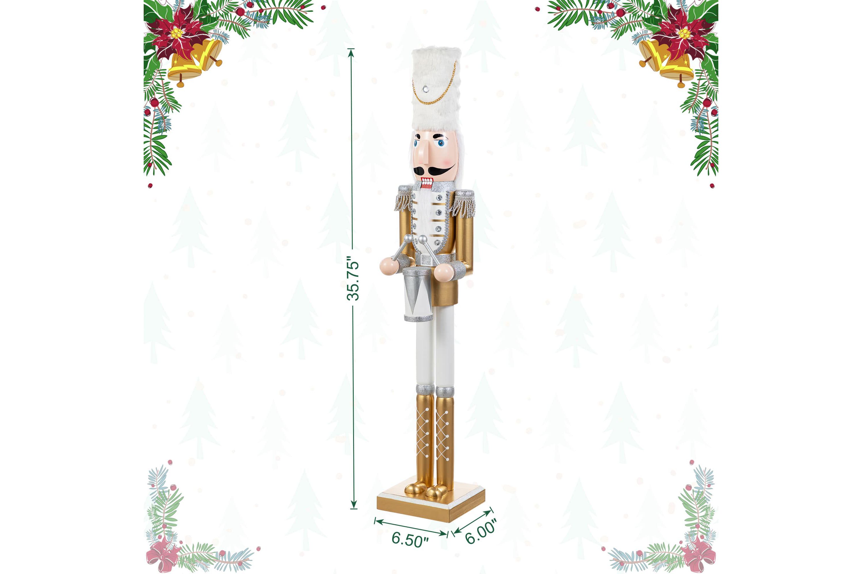 35.75"H Wooden Christmas Gold Dressed Soldier Nutcracker