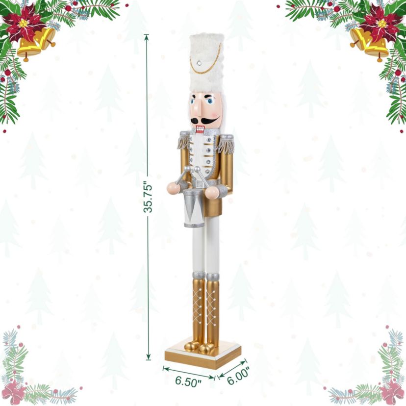 35.75"H Wooden Christmas Gold Dressed Soldier Nutcracker