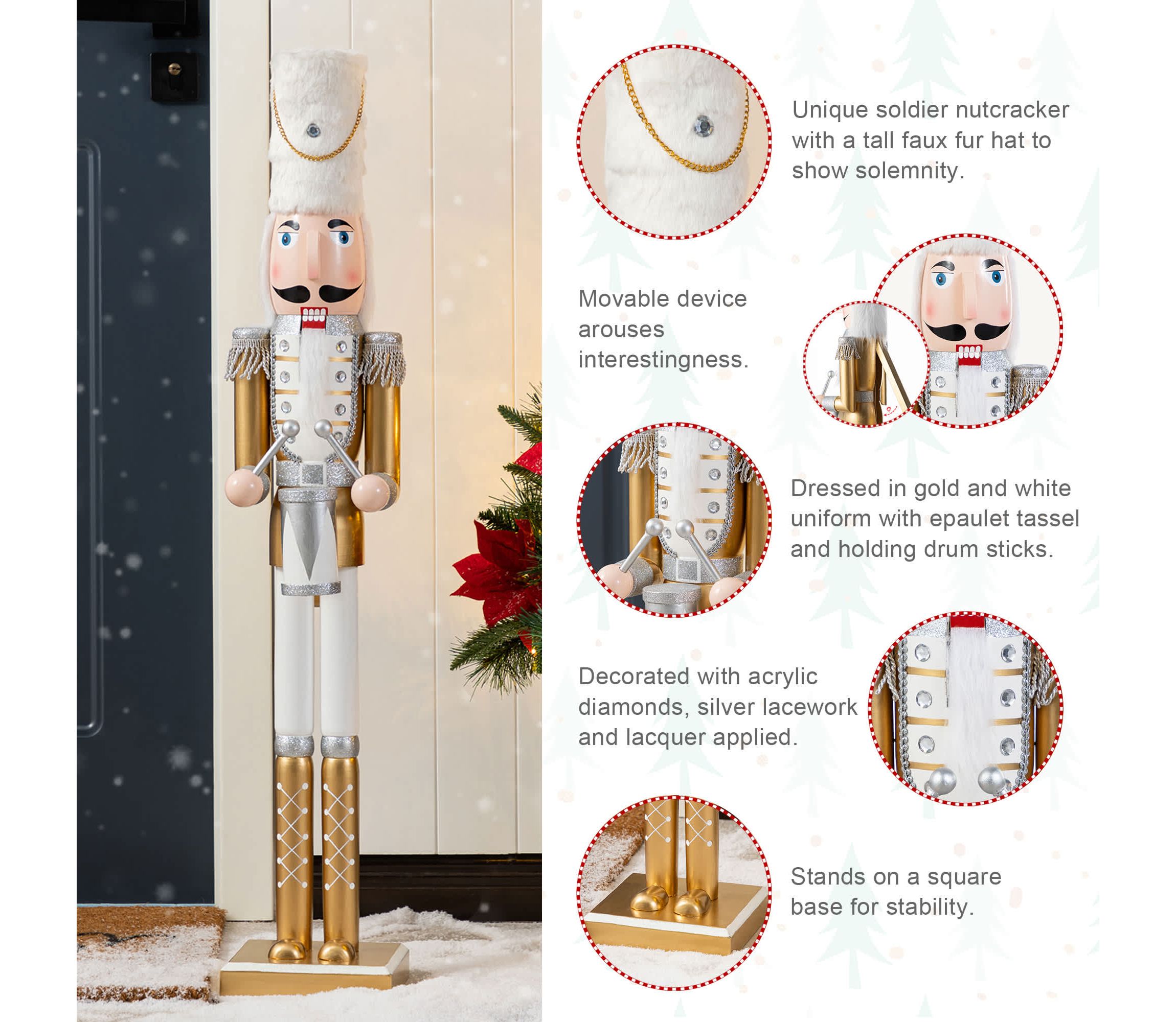 35.75"H Wooden Christmas Gold Dressed Soldier Nutcracker