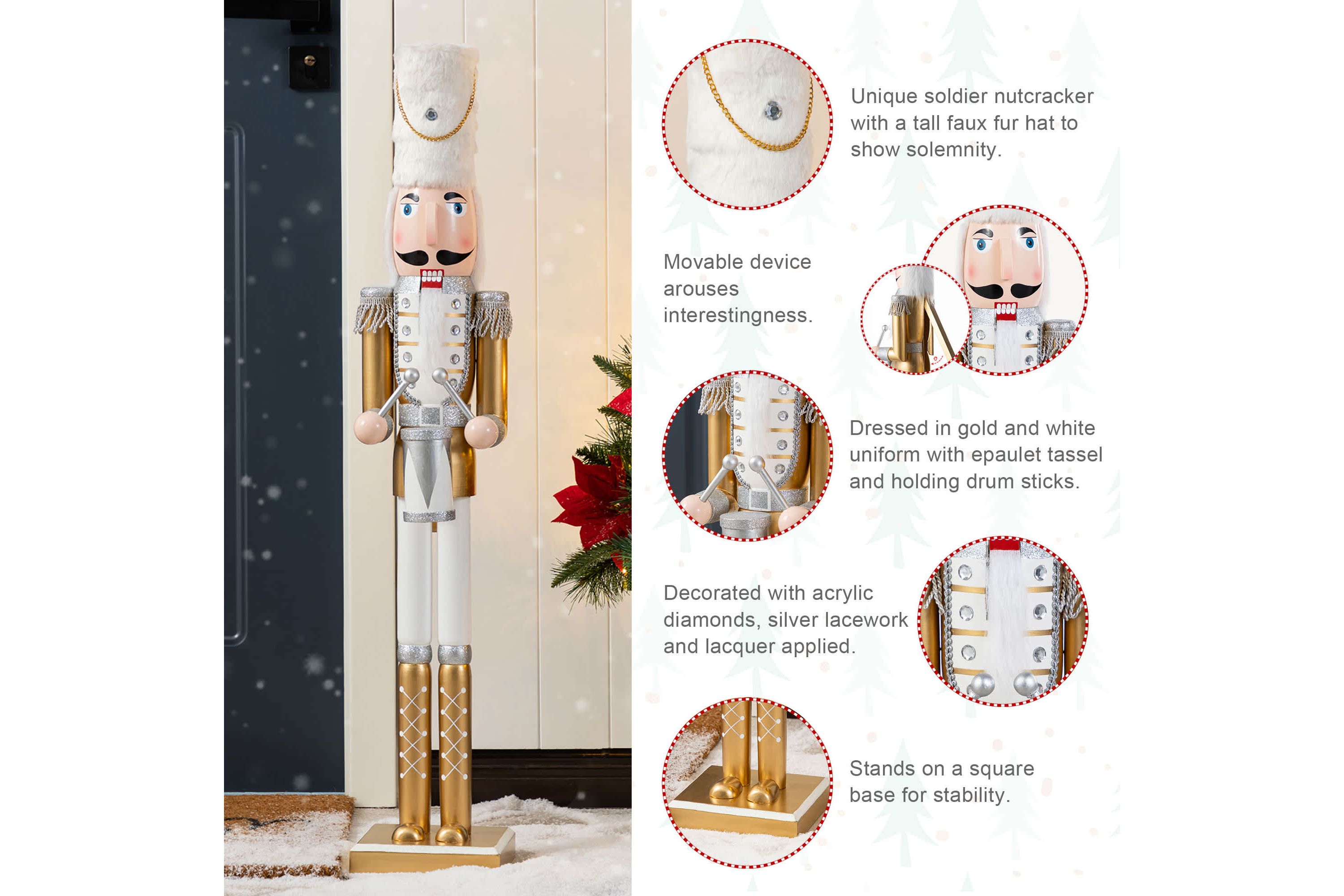 35.75"H Wooden Christmas Gold Dressed Soldier Nutcracker