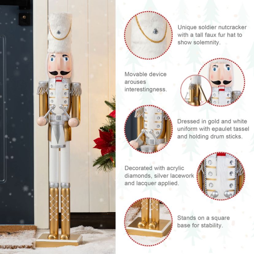 35.75"H Wooden Christmas Gold Dressed Soldier Nutcracker