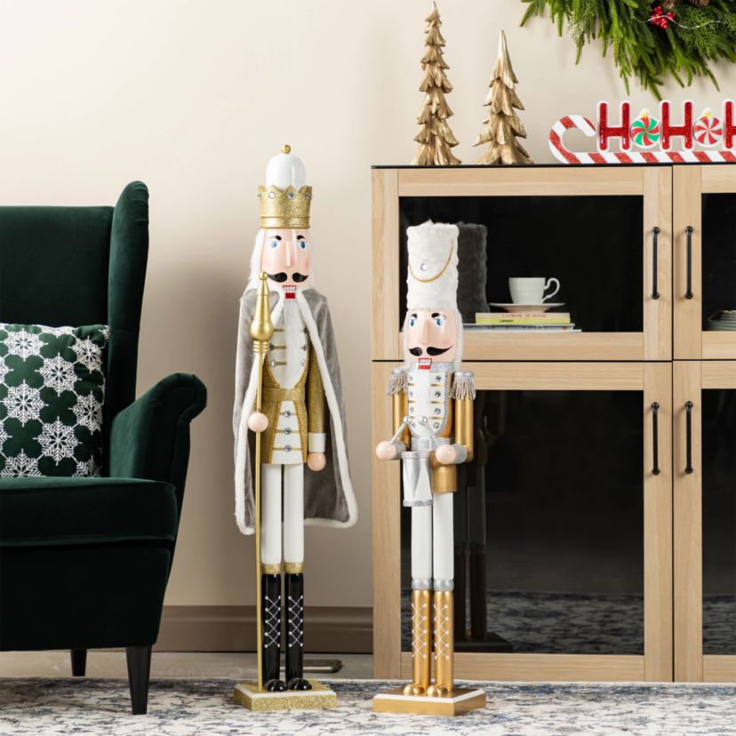 35.75"H Wooden Christmas Gold Dressed Soldier Nutcracker