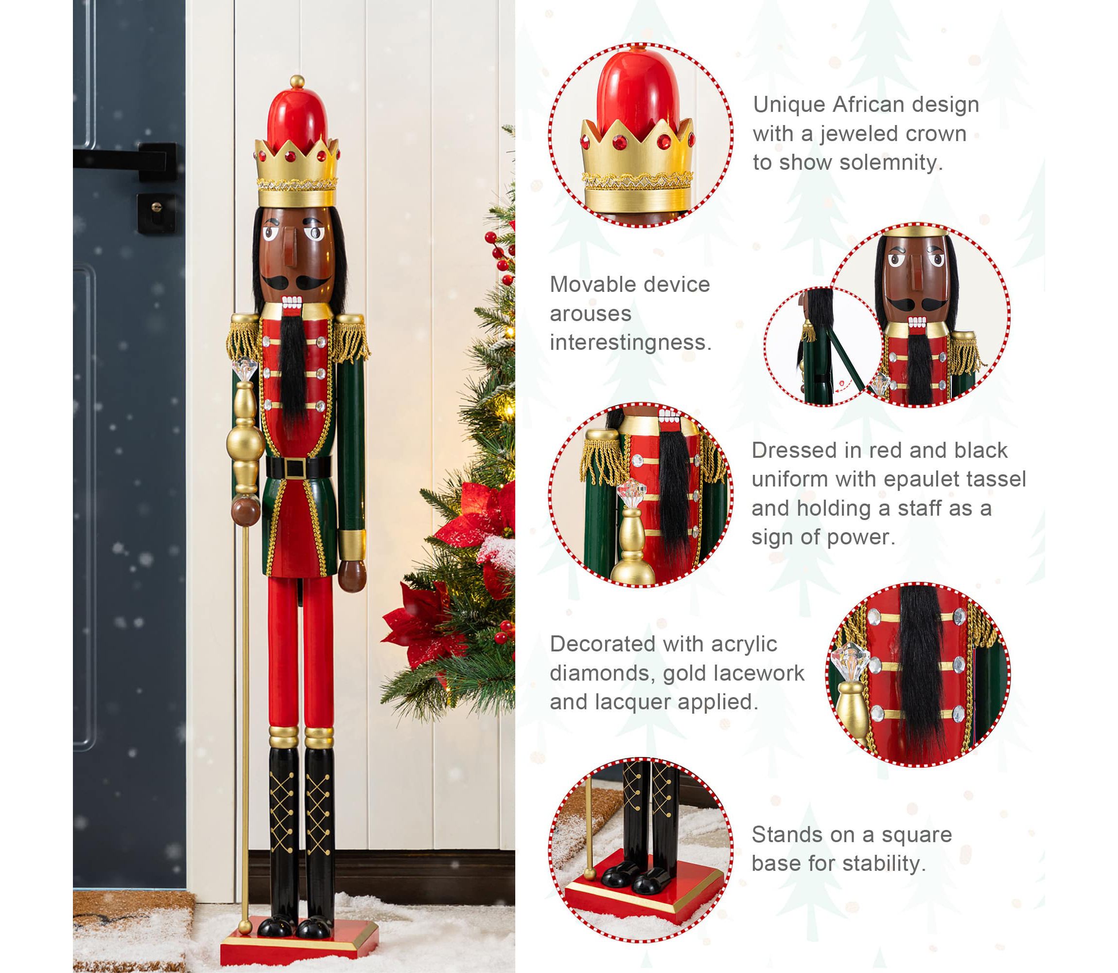 42"H Wooden Christmas African King Nutcracker