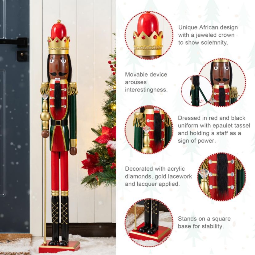 42"H Wooden Christmas African King Nutcracker