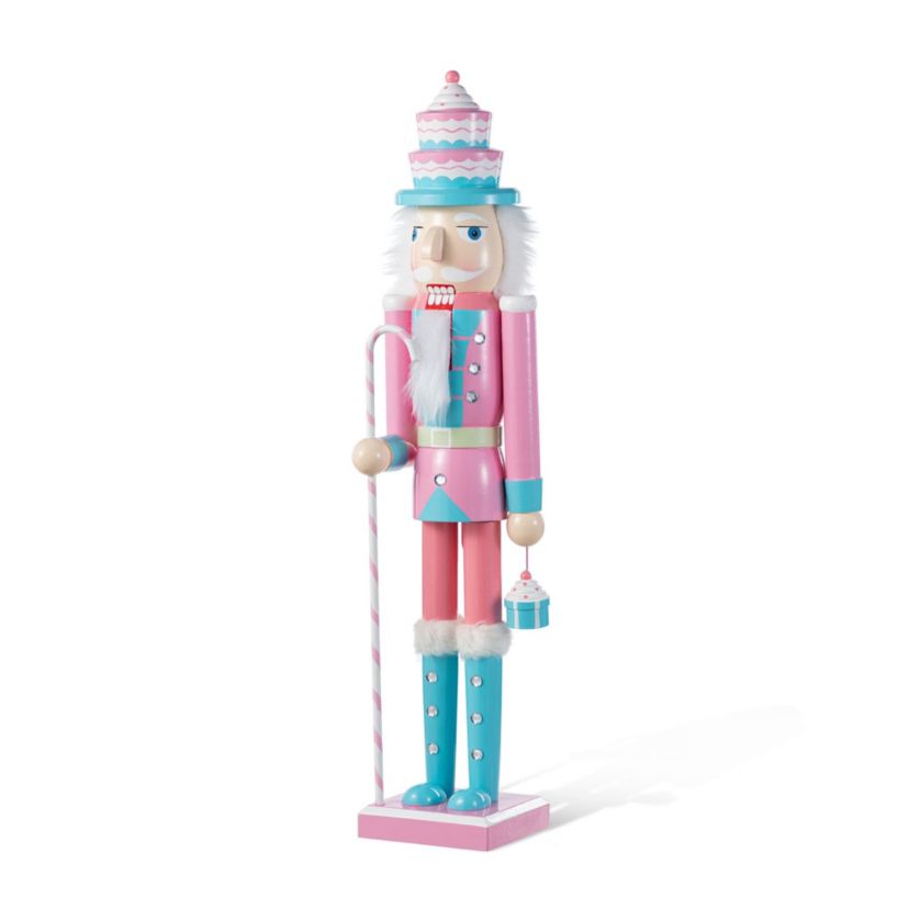 24"H Wooden Christmas Pink Cake Nutcracker