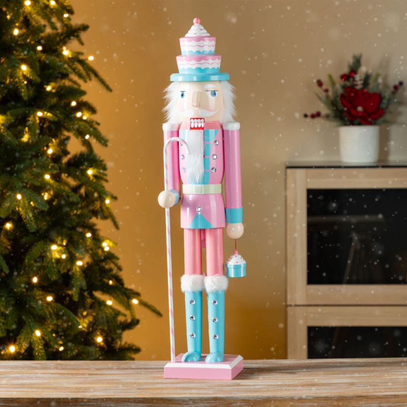 24"H Wooden Christmas Pink Cake Nutcracker