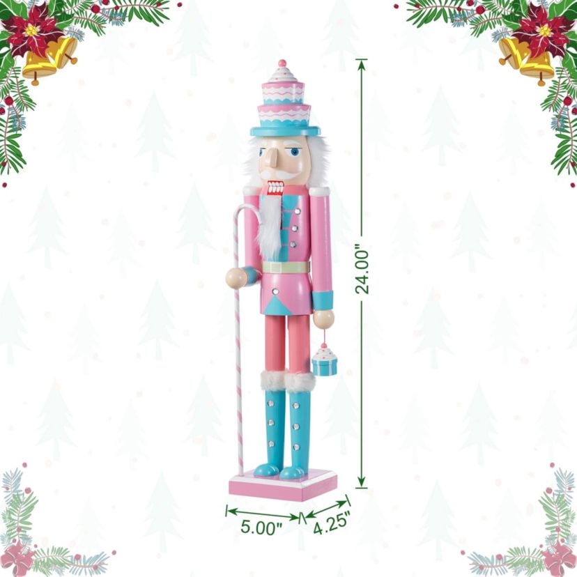 24"H Wooden Christmas Pink Cake Nutcracker