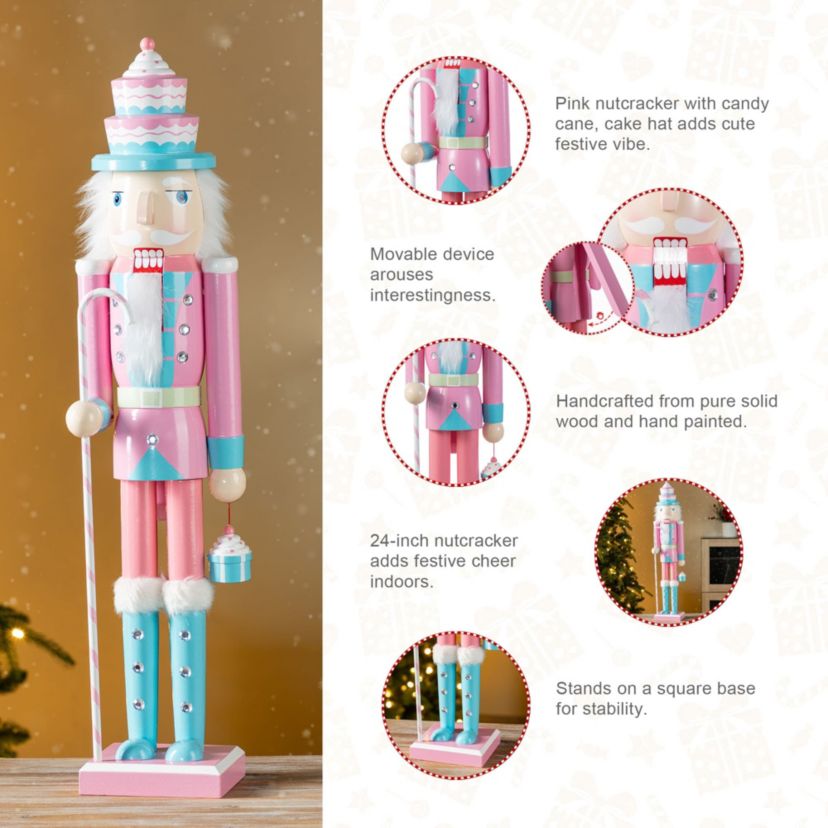 24"H Wooden Christmas Pink Cake Nutcracker