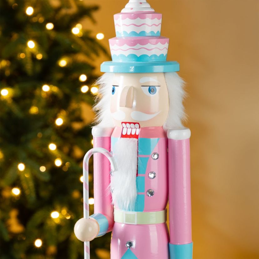 24"H Wooden Christmas Pink Cake Nutcracker