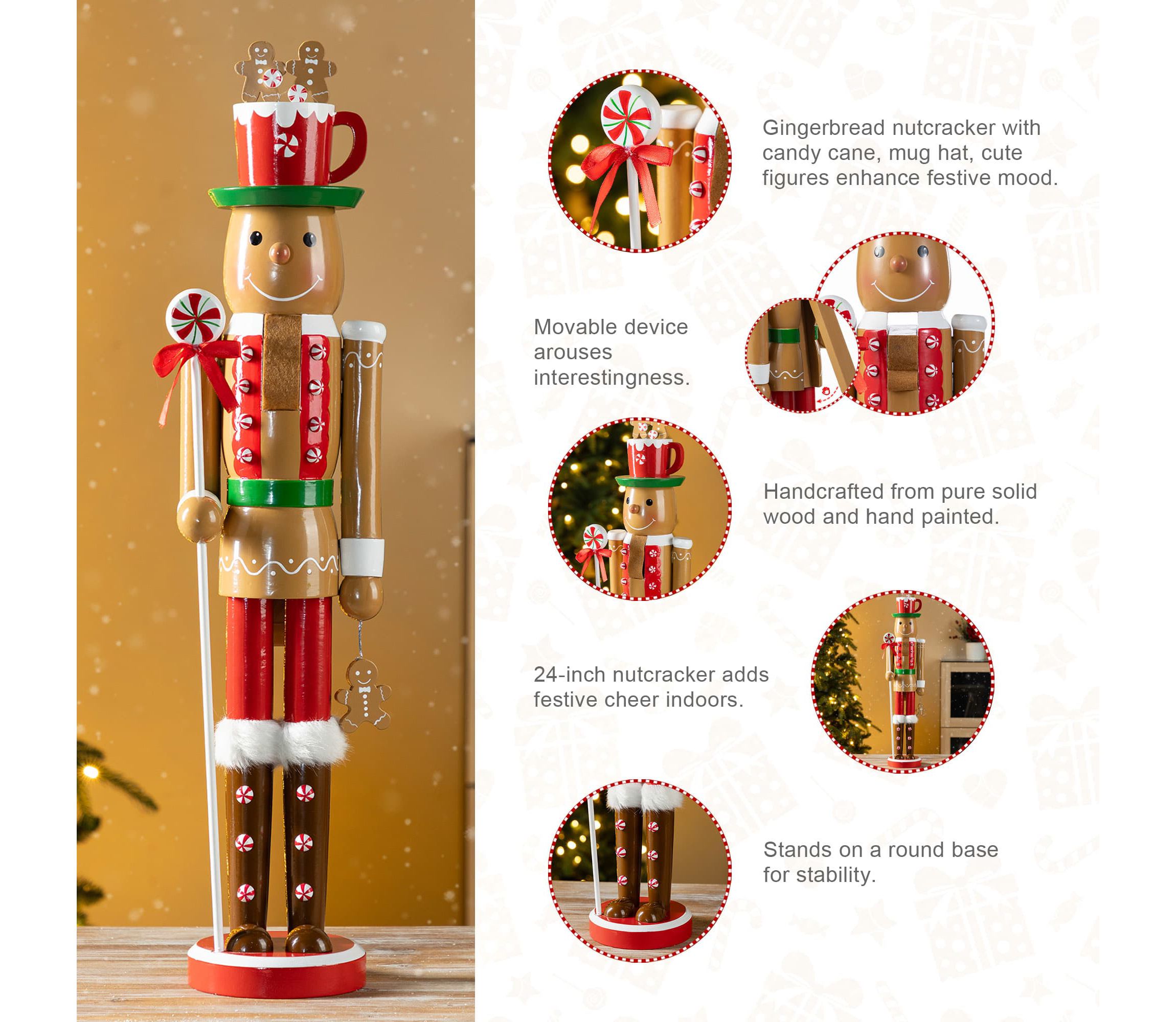 24"H Wooden Christmas Gingerbread Man Nutcracker