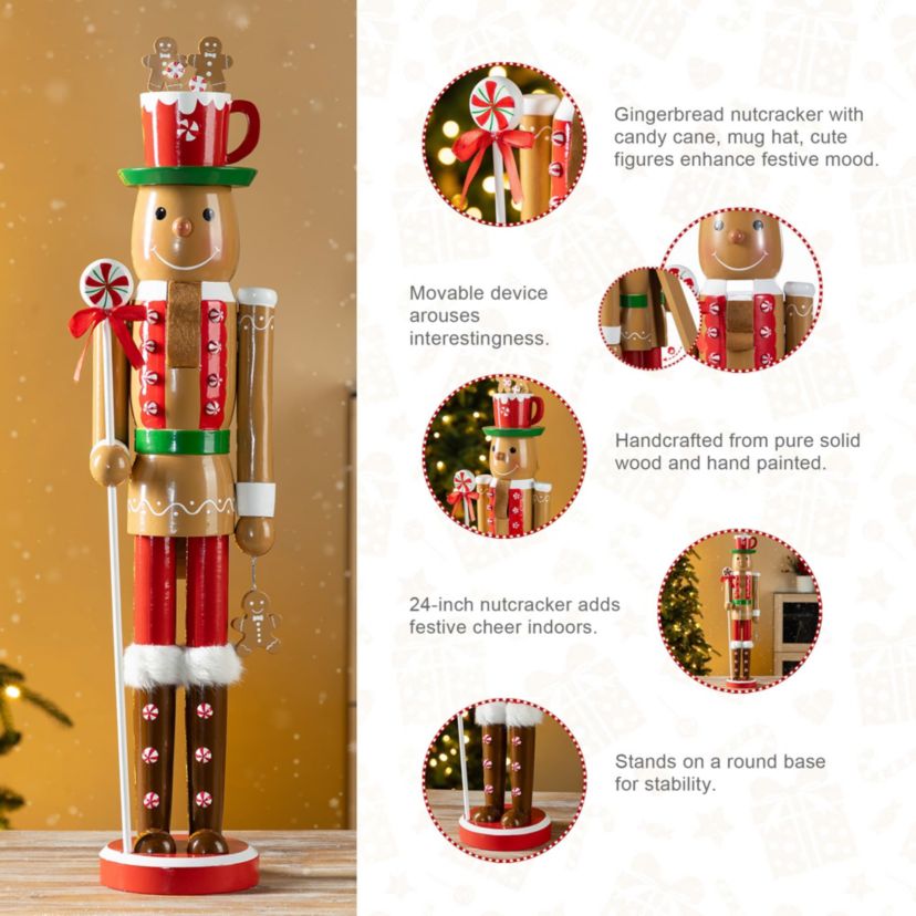 24"H Wooden Christmas Gingerbread Man Nutcracker