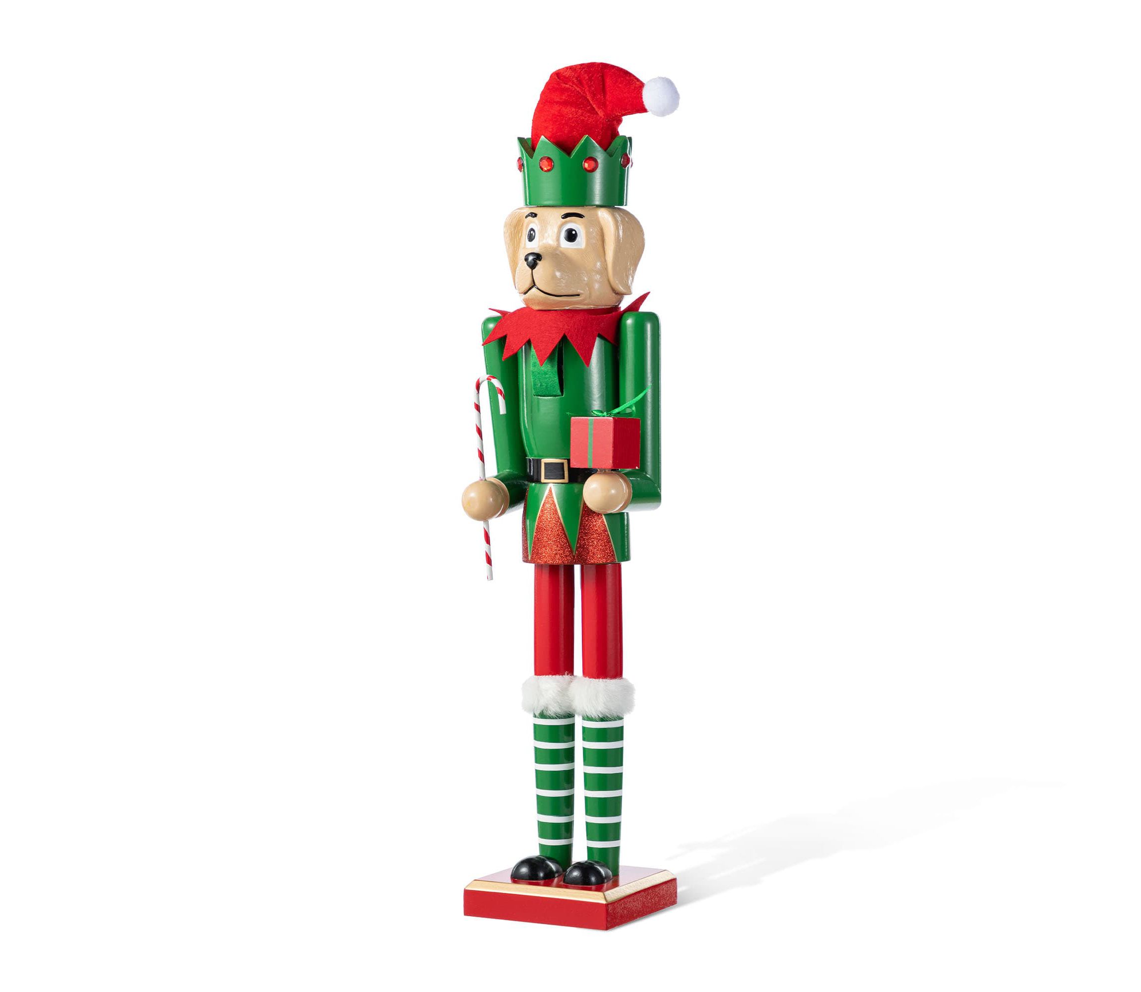 23.5"H Wooden Christmas Elf Dog Nutcracker