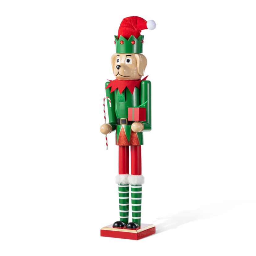 23.5"H Wooden Christmas Elf Dog Nutcracker