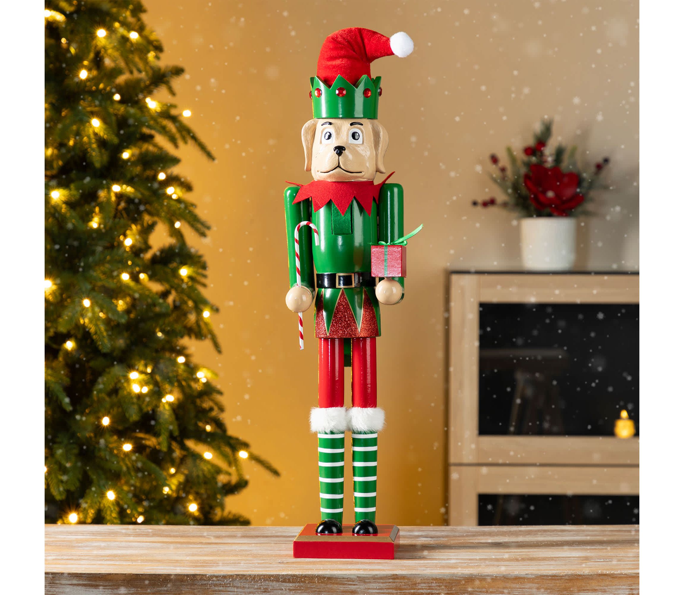 23.5"H Wooden Christmas Elf Dog Nutcracker