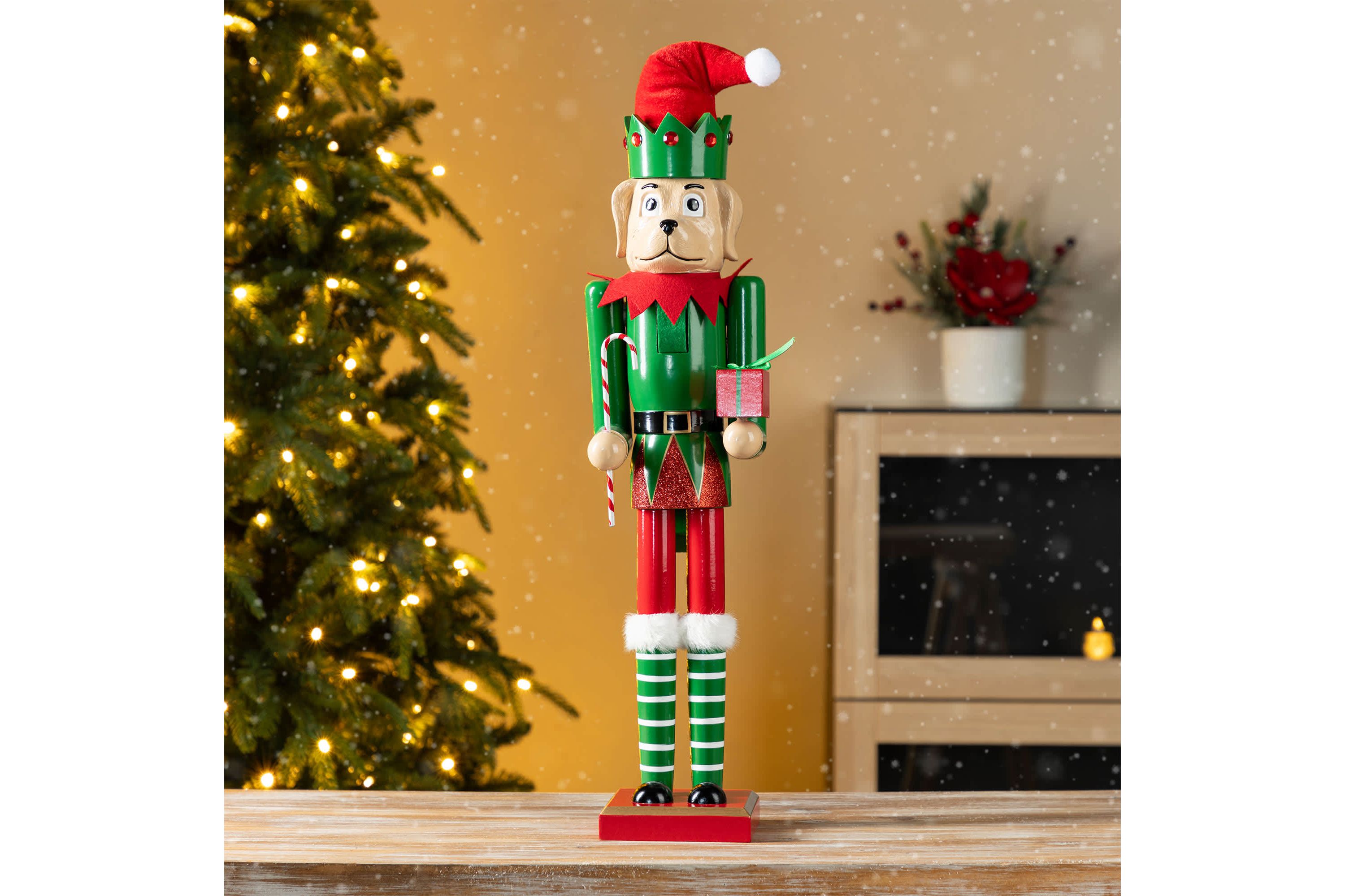 23.5"H Wooden Christmas Elf Dog Nutcracker
