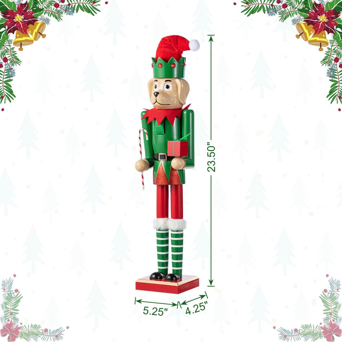 23.5"H Wooden Christmas Elf Dog Nutcracker