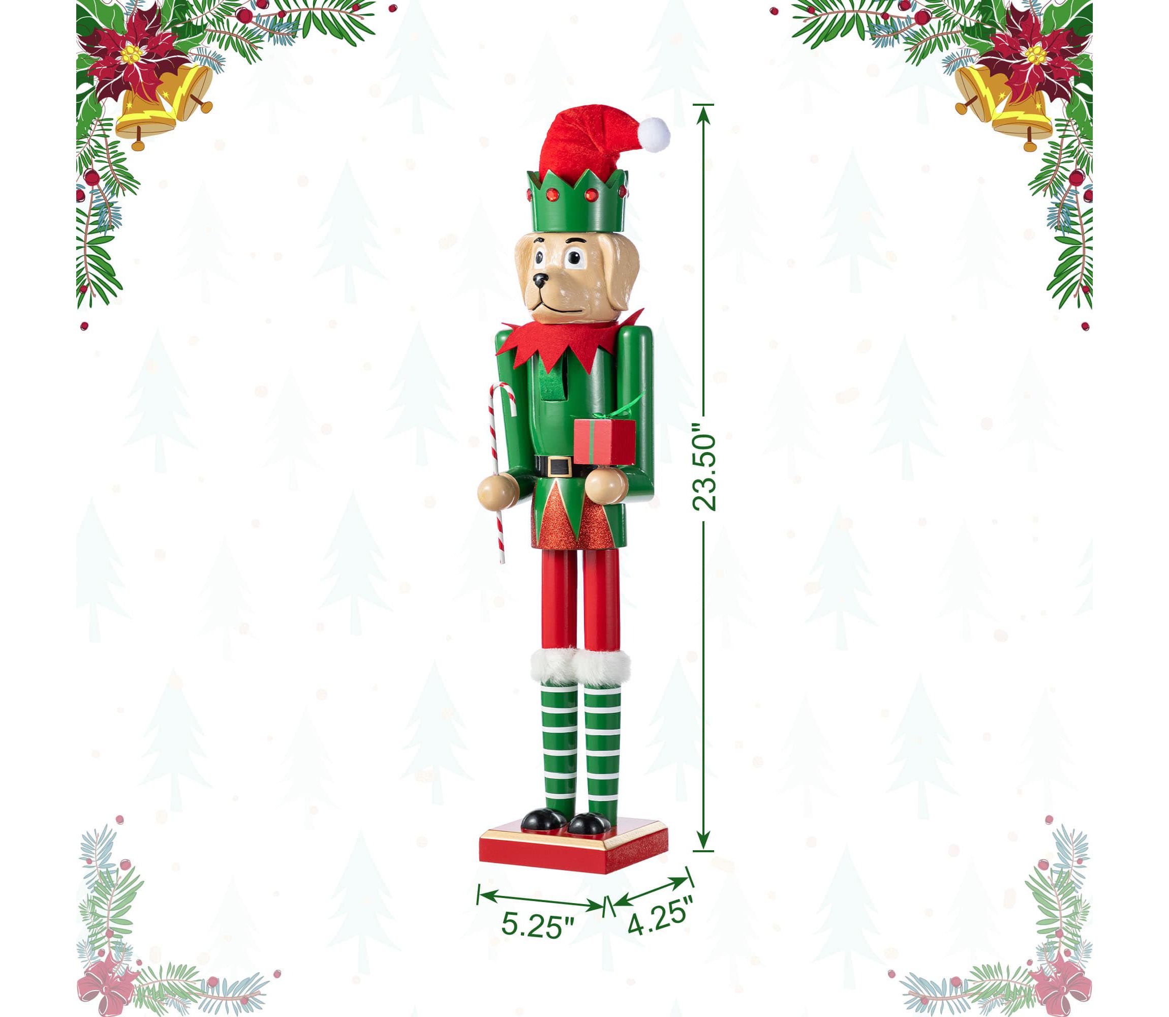 23.5"H Wooden Christmas Elf Dog Nutcracker