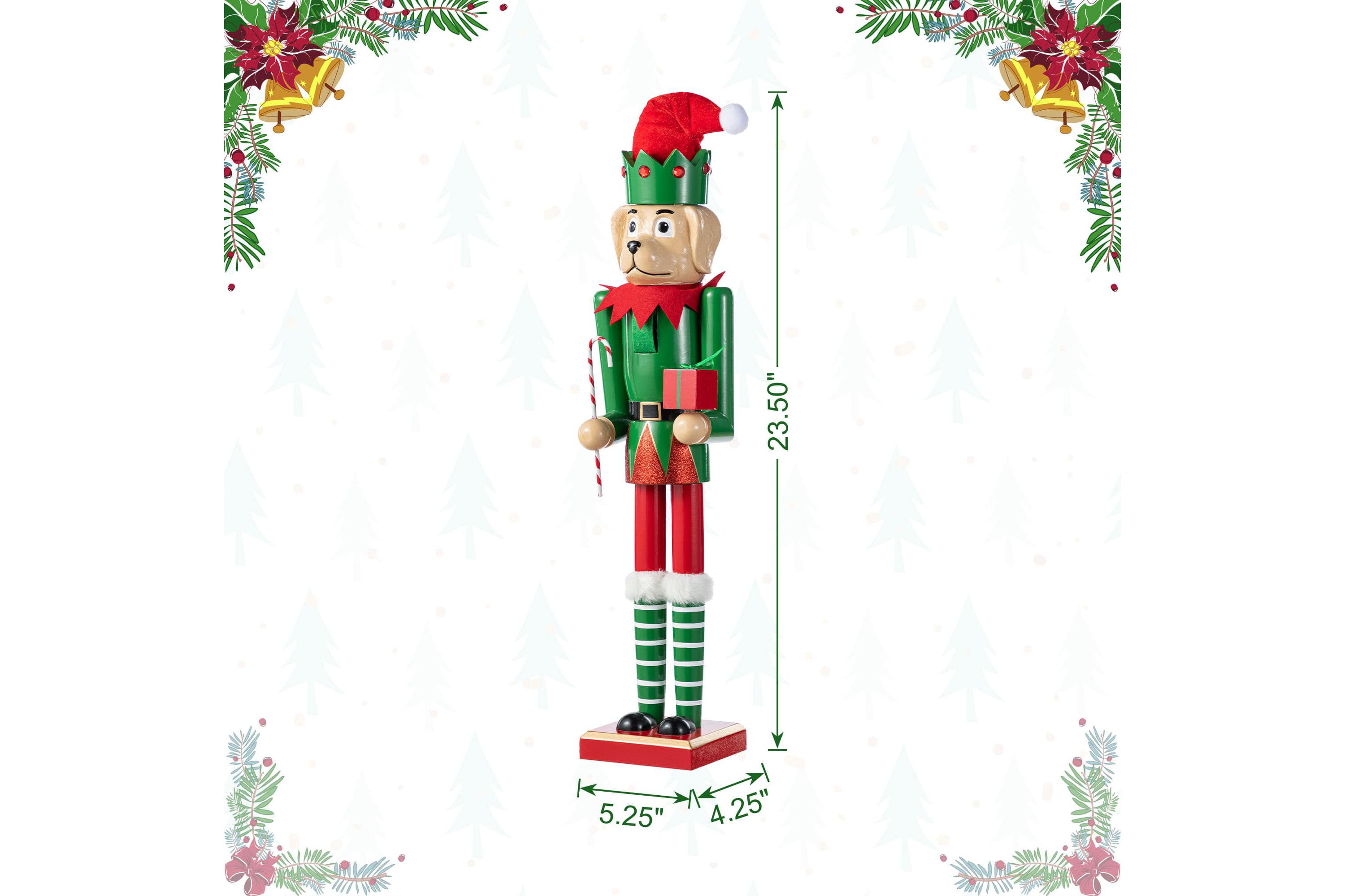 23.5"H Wooden Christmas Elf Dog Nutcracker