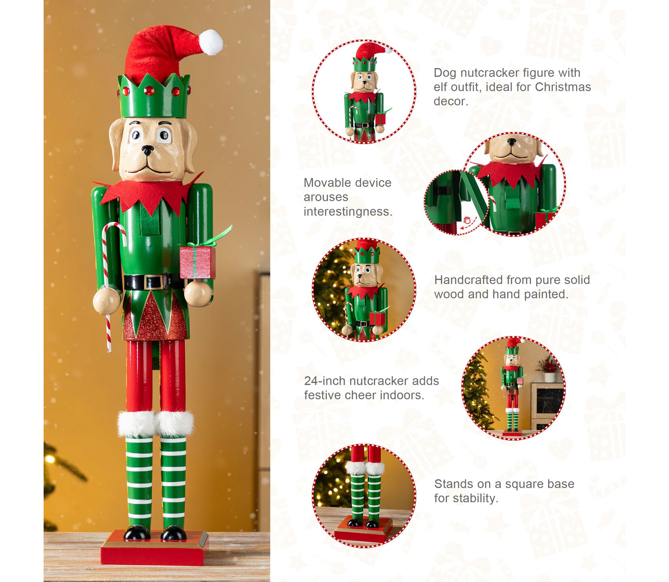 23.5"H Wooden Christmas Elf Dog Nutcracker