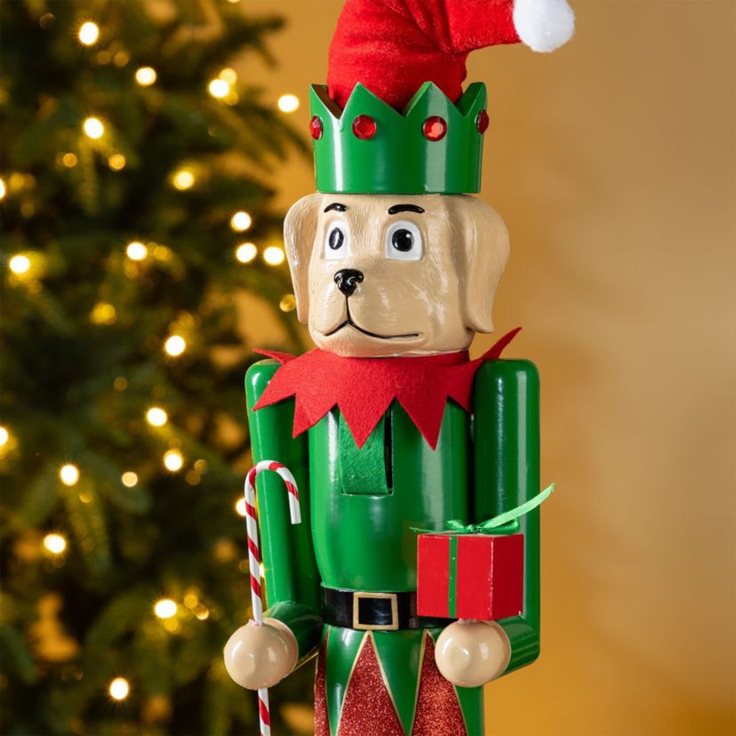 23.5"H Wooden Christmas Elf Dog Nutcracker