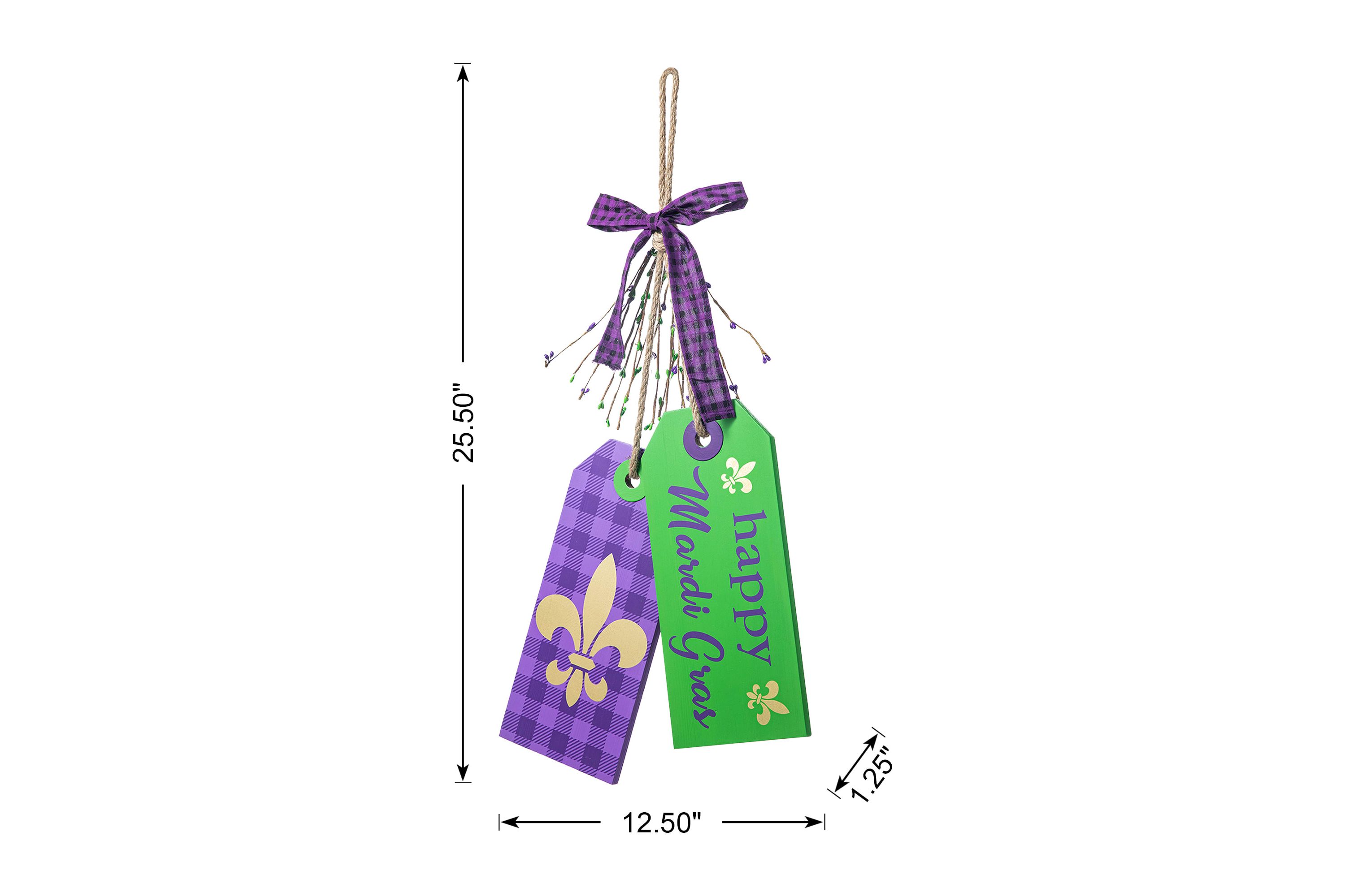 25.5"H Happy Mardi Gras  Day Wooden Bookmark Door Hanger