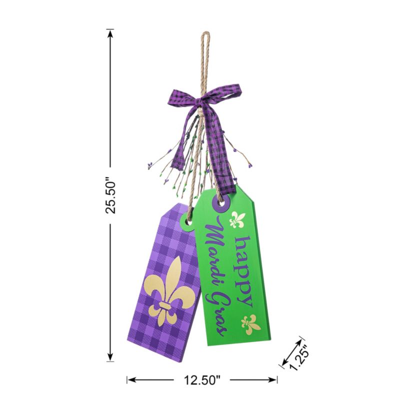 25.5"H Happy Mardi Gras  Day Wooden Bookmark Door Hanger