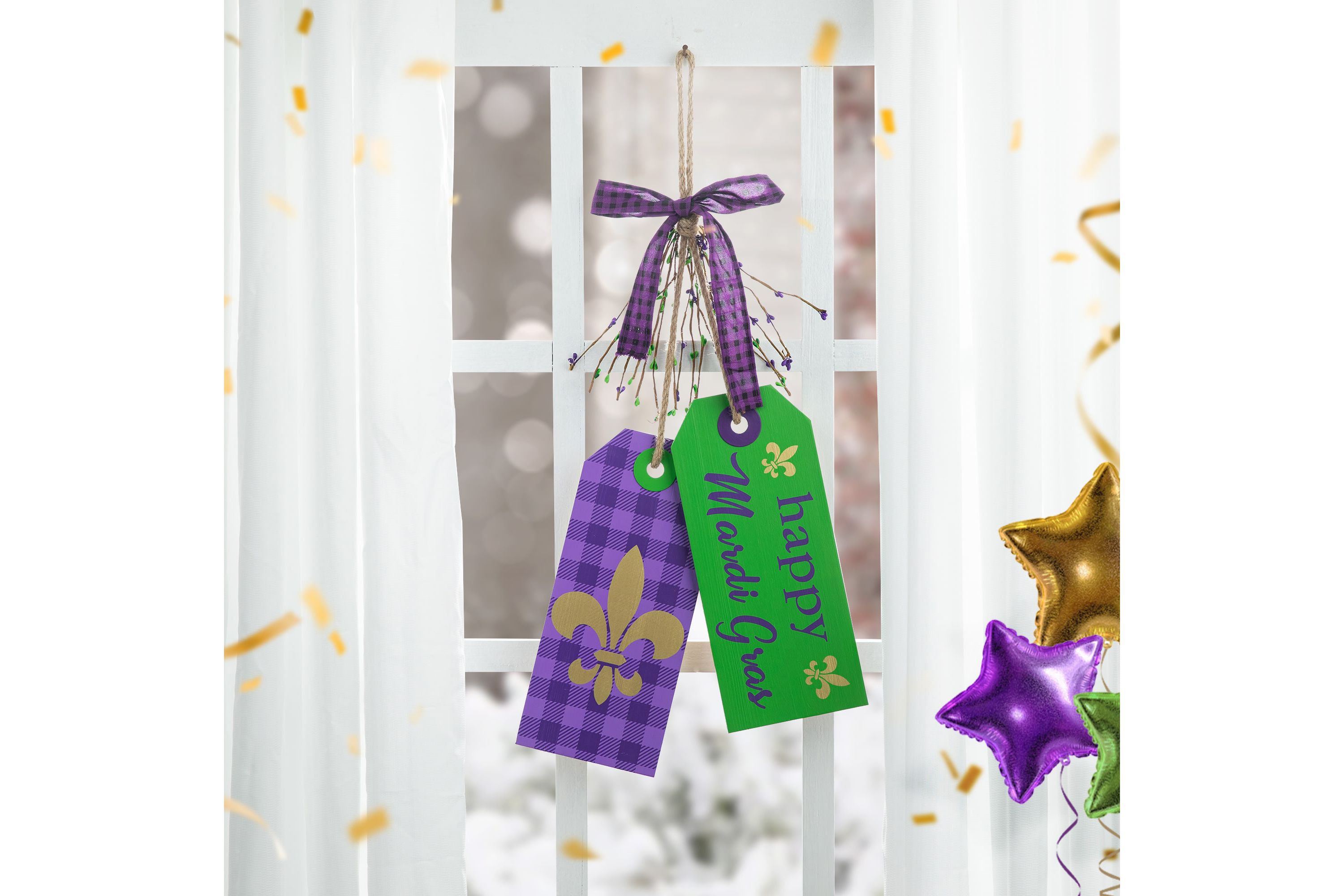 25.5"H Happy Mardi Gras  Day Wooden Bookmark Door Hanger
