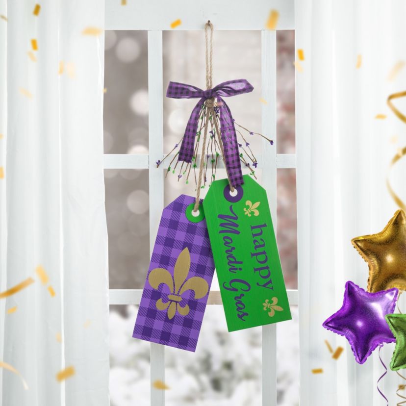 25.5"H Happy Mardi Gras  Day Wooden Bookmark Door Hanger