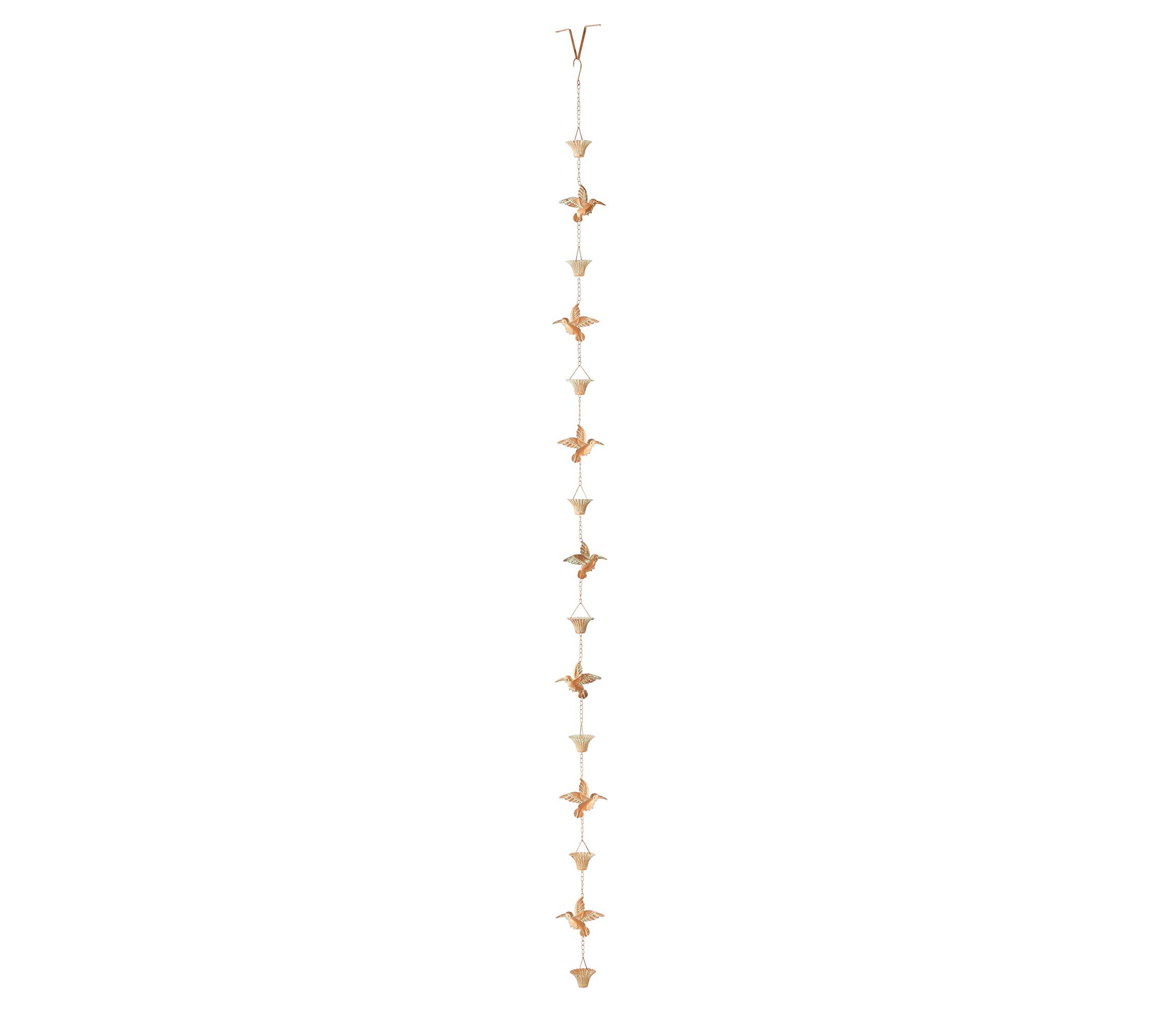 8.5ft 15-Piece Faux Copper Patina Finish Bird and Cup Shaped Rain Chain with V-Shaped Gutter Clip