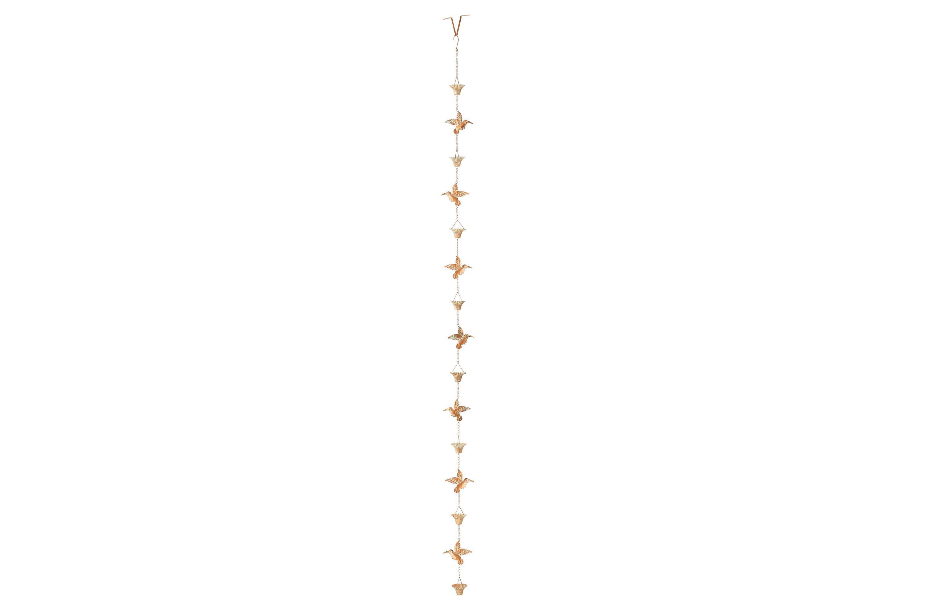 8.5ft 15-Piece Faux Copper Patina Finish Bird and Cup Shaped Rain Chain with V-Shaped Gutter Clip