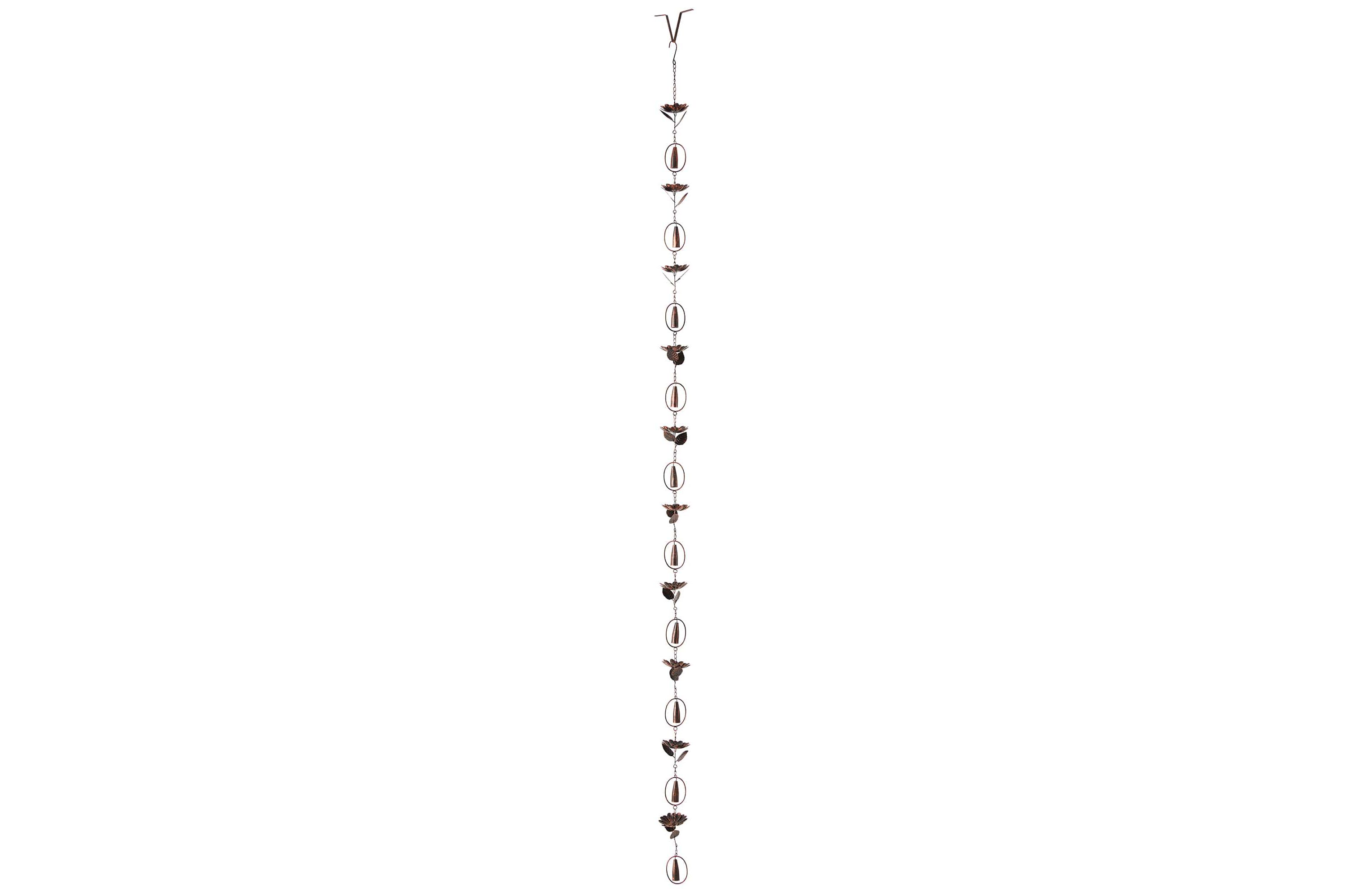 8.5ft 20-Piece Faux Copper Lotus Flower and Bell Shaped Rain Chain with V-Shaped Gutter Clip