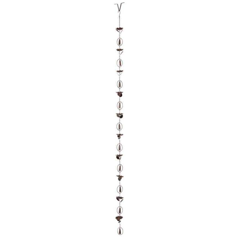 8.5ft 20-Piece Faux Copper Lotus Flower and Bell Shaped Rain Chain with V-Shaped Gutter Clip
