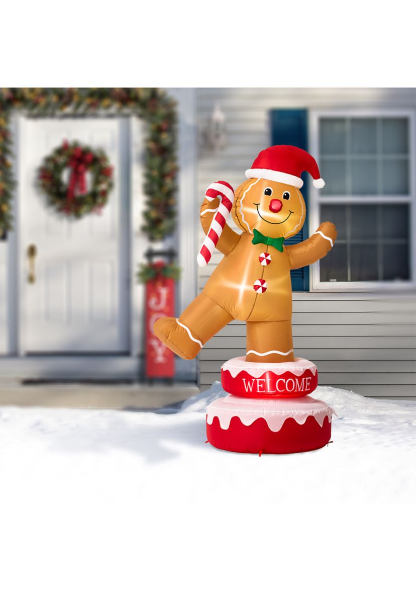 6-foot Lighted Inflatable Rotating Gingerbread Man Décor
