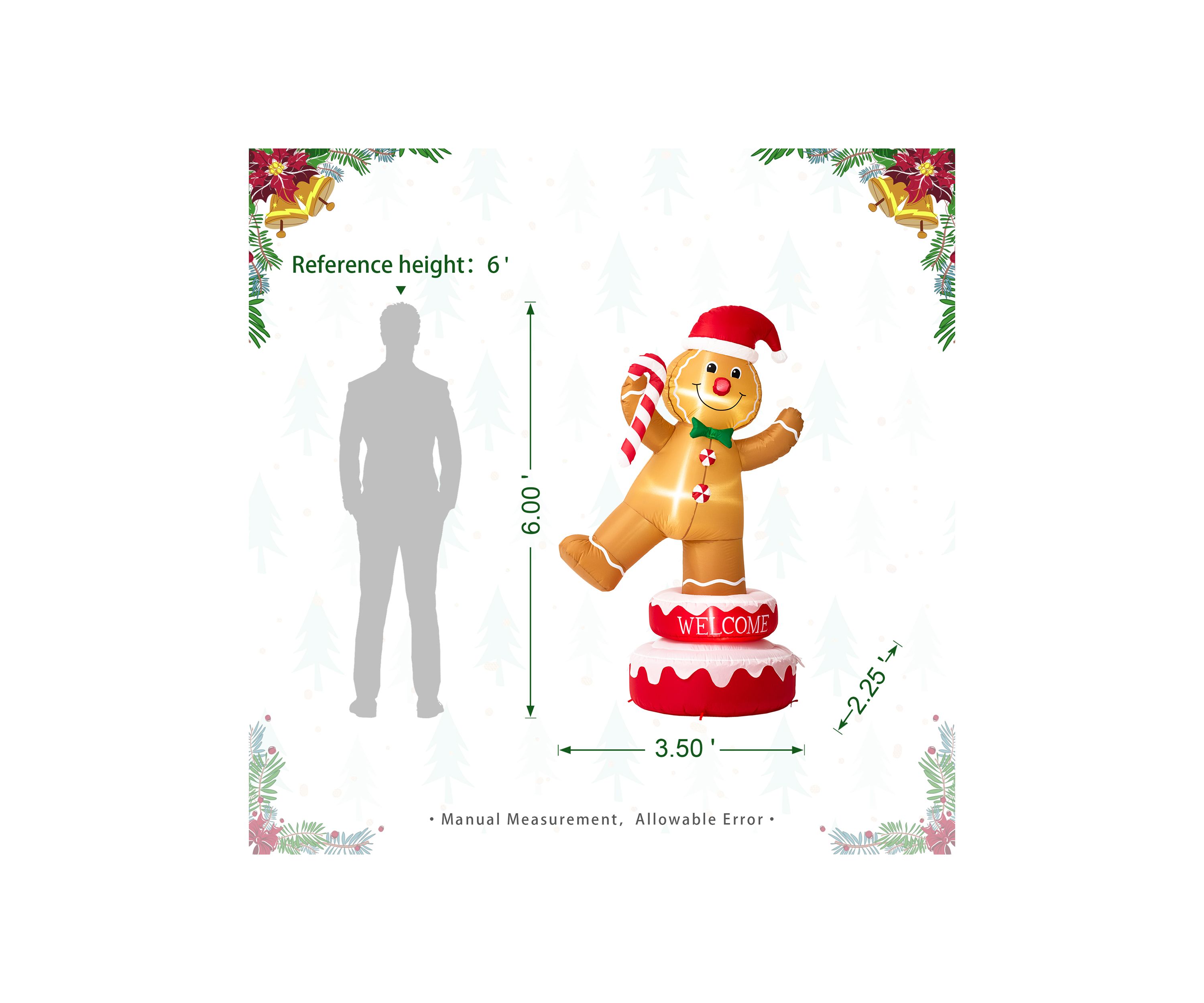 6-foot Lighted Inflatable Rotating Gingerbread Man Décor