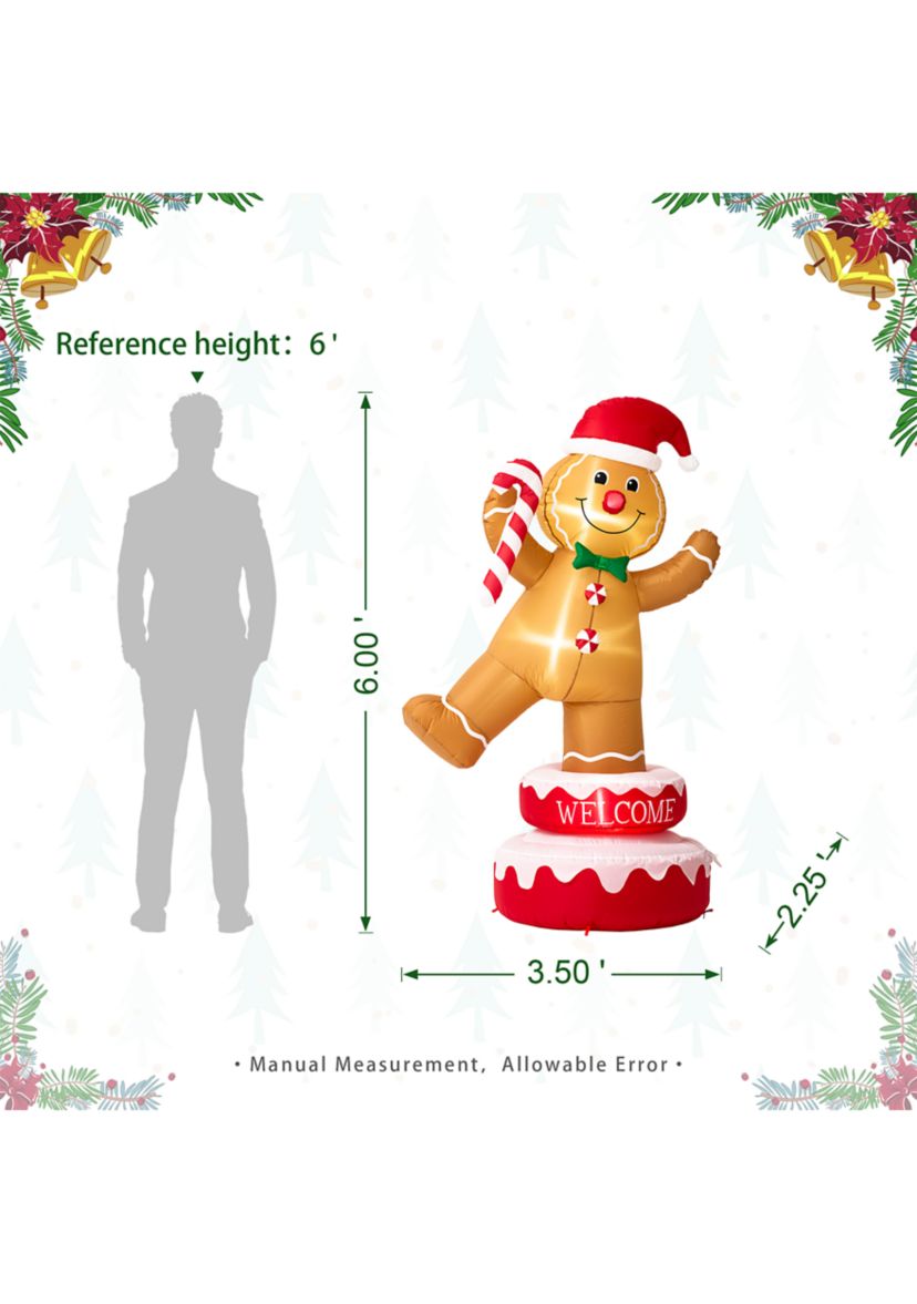 6-foot Lighted Inflatable Rotating Gingerbread Man Décor