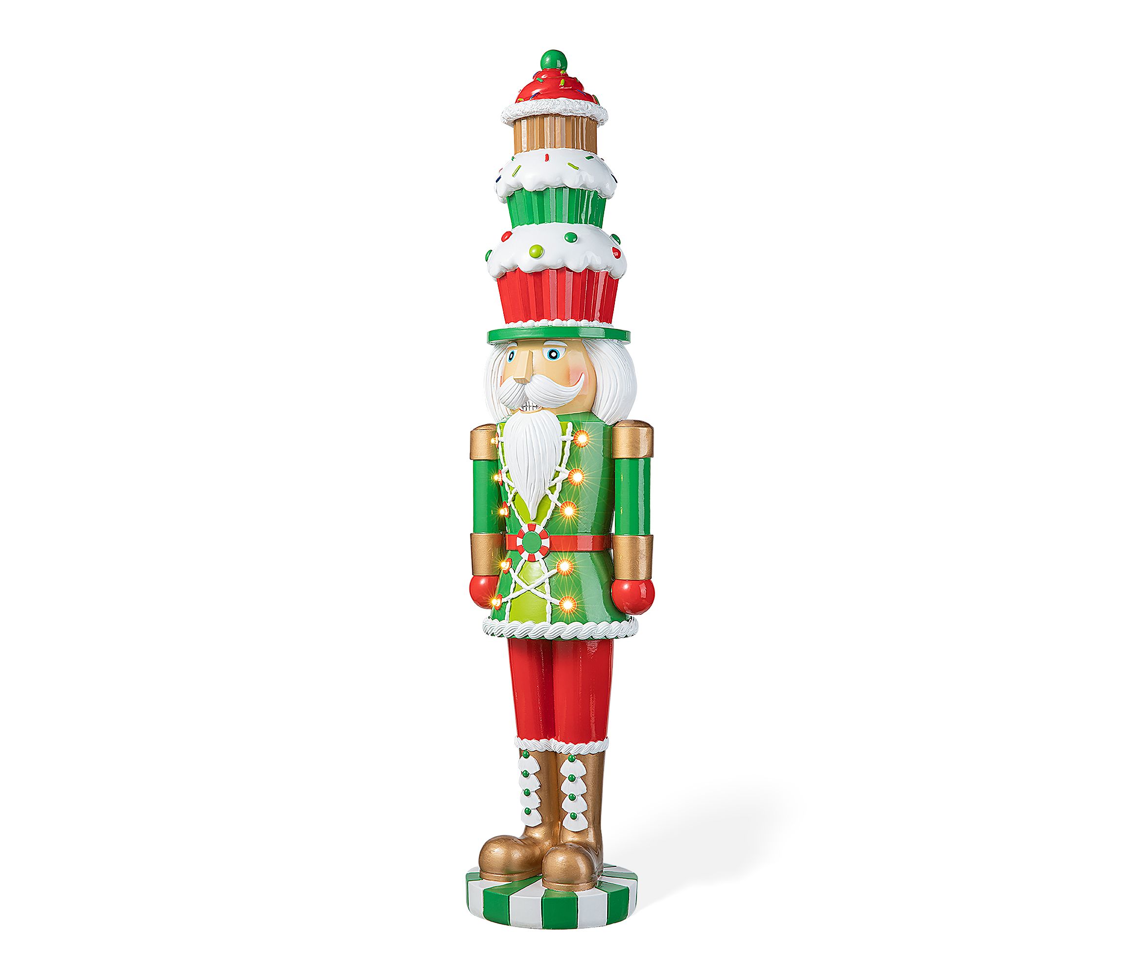 28H Lighted Resin Christmas Nutcracker with Cupcake Hat Porch Decor  with Timer