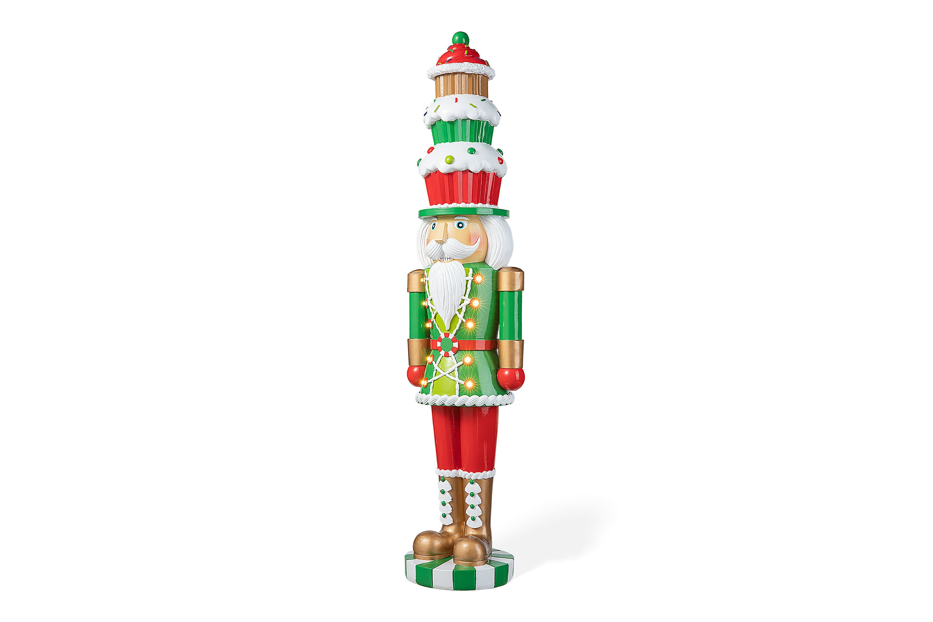 28H Lighted Resin Christmas Nutcracker with Cupcake Hat Porch Decor  with Timer