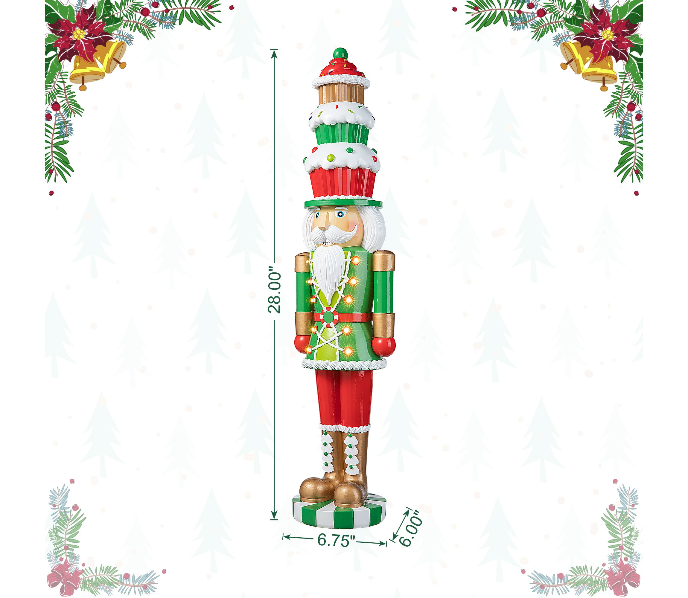 28H Lighted Resin Christmas Nutcracker with Cupcake Hat Porch Decor  with Timer
