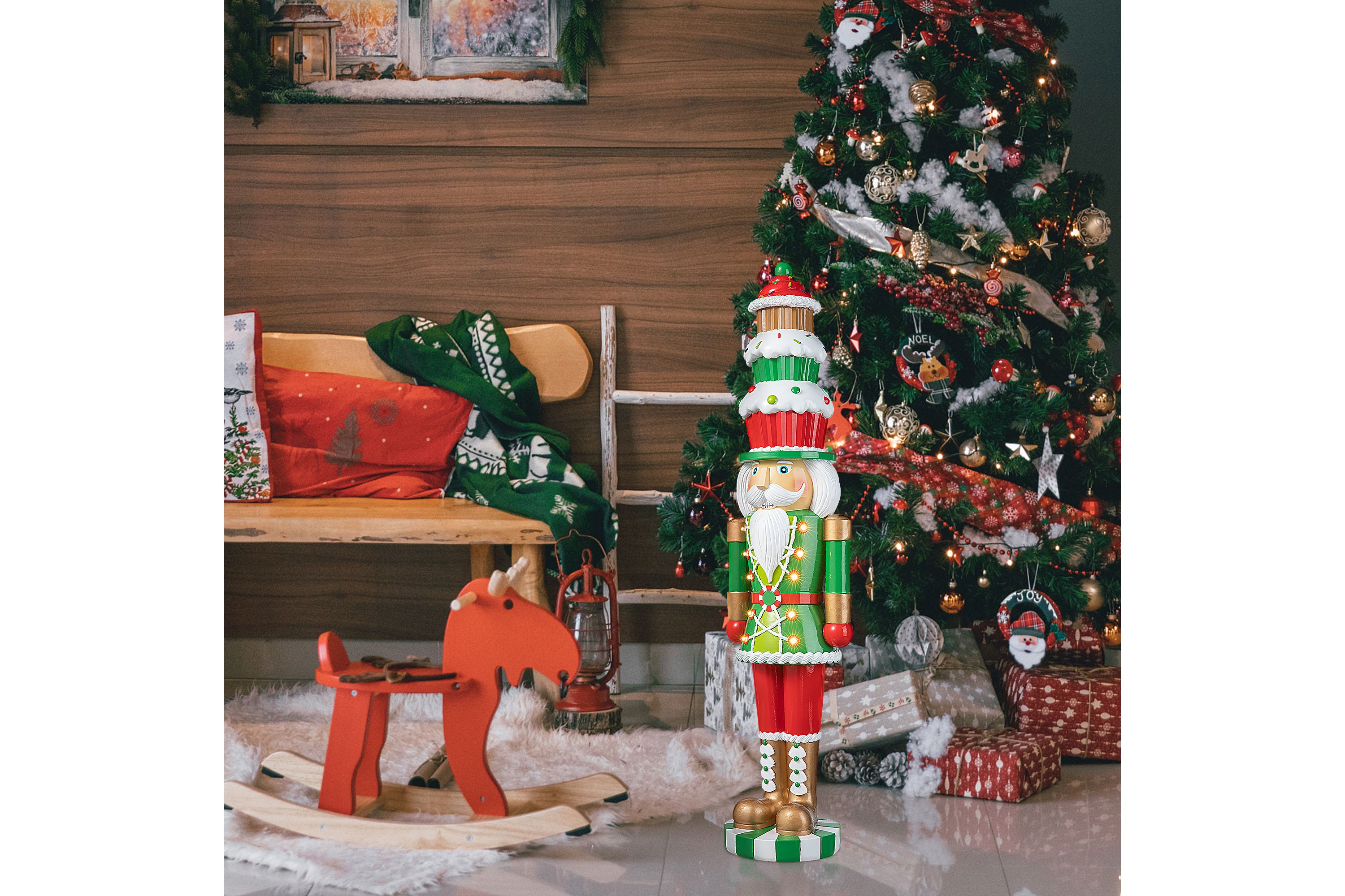 28H Lighted Resin Christmas Nutcracker with Cupcake Hat Porch Decor  with Timer