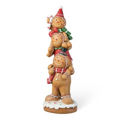 Glitzhome 29.25""H Christmas MGO Stacked Gingerbread Man Porch Decor, Brown -  6926783203046