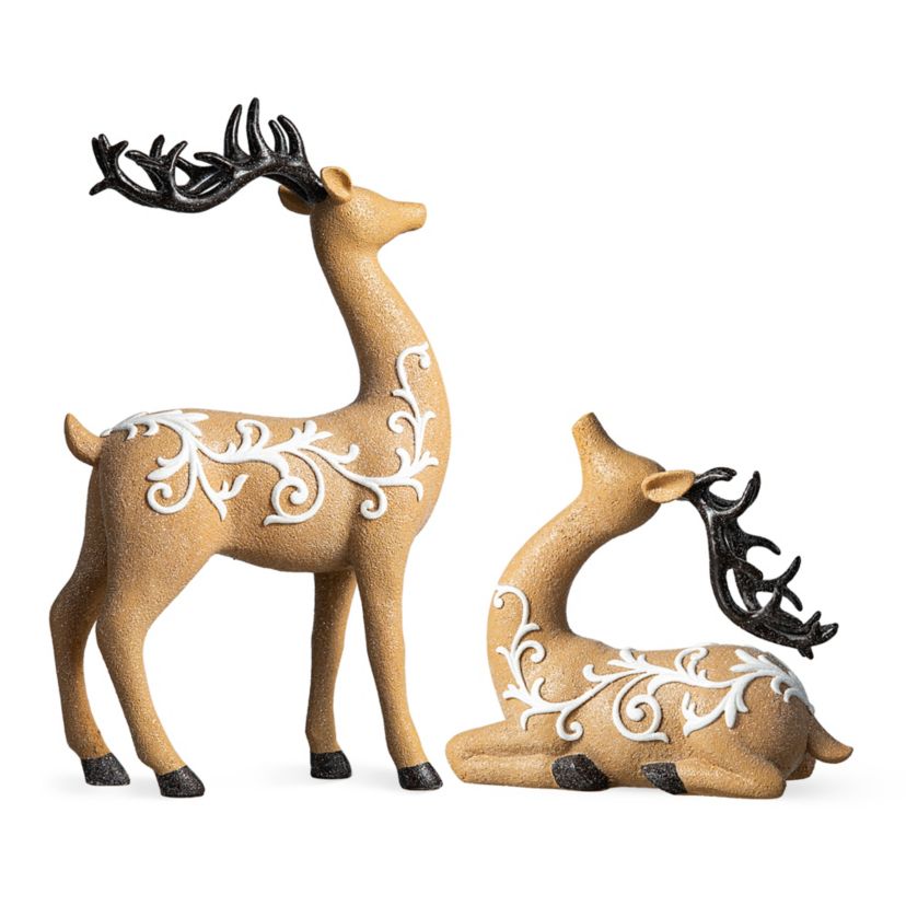 Set of 2 Resin Christmas Reindeer Table Decor