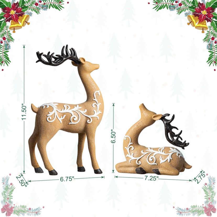 Set of 2 Resin Christmas Reindeer Table Decor